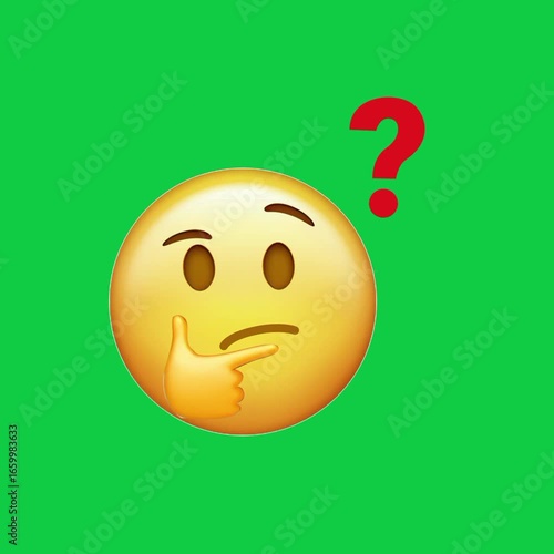 Animated confused emoji with green screen background. Light motion style cartoon face showing puzzled and questioning expression, perfect for video editing, memes, reaction content, and social media.