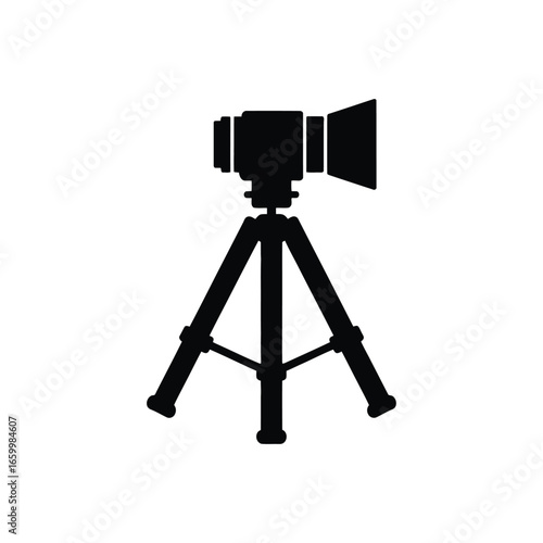 A black silhouette of a camera on a tripod