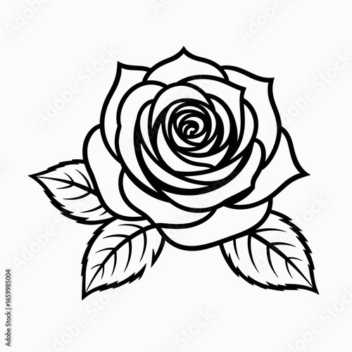 Wallpaper Mural Black and White Rose Illustration with Leaves Torontodigital.ca