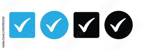 Check mark icons button set. yes or no checkmark sign. Check box icon with right and wrong buttons. black tick box and black cross symbol