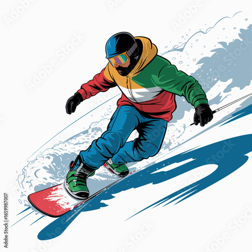 Dynamic Snowboarder Riding the Slopes