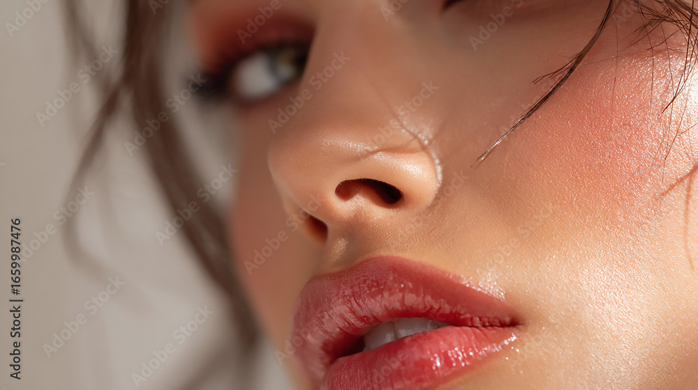 Naklejka premium Close-up Portrait: Woman's Face with Makeup