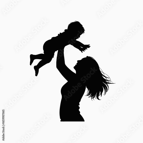 Mother and child silhouette, joyful connection, love
