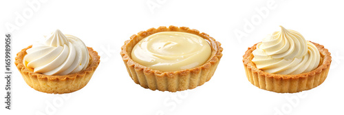 Set of A tartlet shell with cream filling isolated on a transparent background