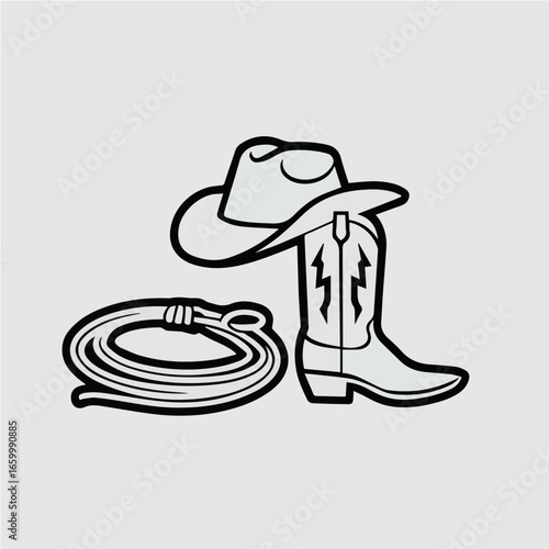 Vector Cowboy Hat, Boots, and Lasso