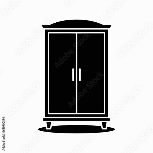 Stylized Black Wardrobe Icon on White Background