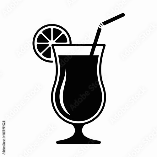 Tropical Cocktail Glass with Lemon Slice Illustration