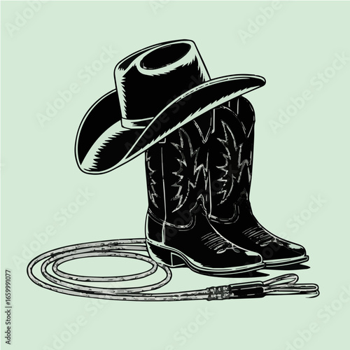 Vector Cowboy Hat, Boots, and Lasso