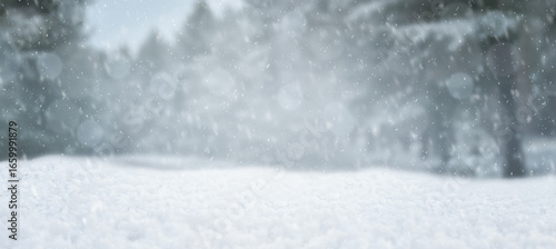 Winter background .Merry Christmas and happy New Year greeting card with copy-space. Christmas landscape with snow and fir trees