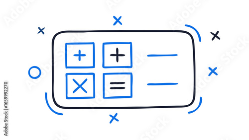 Blue calculator doodle with math symbols plus