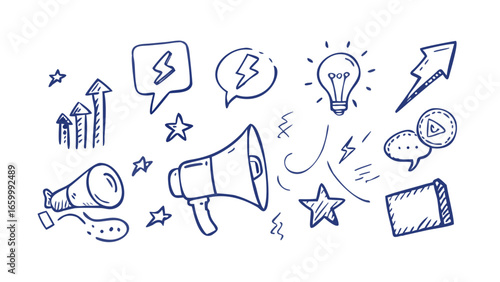 Blue communication and idea doodles ideas announcement