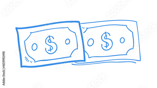 Blue dollar bills doodle money cash