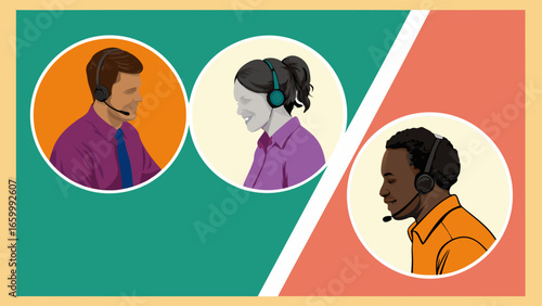 Diverse Team of Customer Service Representatives with Headsets 1.