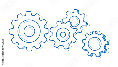 Blue gears interlocking mechanical machinery