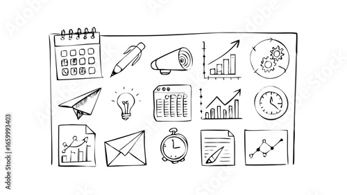 Business Icons Doodle Collection sketch calendar
