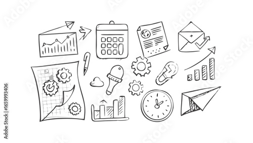 Business icons doodle sketch graph
