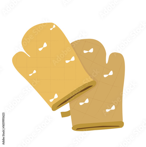 Top view of yellow oven gloves