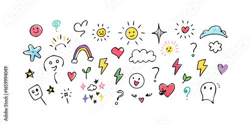 Cheerful doodle elements collection happy faces