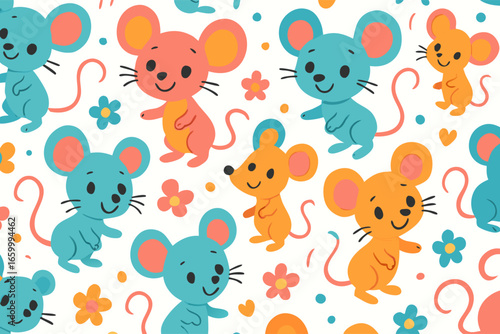 Adorable Cartoon Mice Seamless Pattern