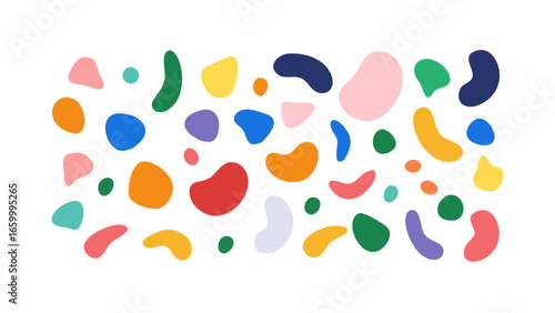 Colorful abstract organic shapes scattered blobs