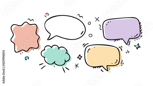 Colorful hand drawn speech bubbles and c thought bubble