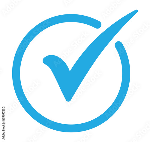 Slika na platnu Light blue check mark with circular ring, flat PNG icon with transparent backgro