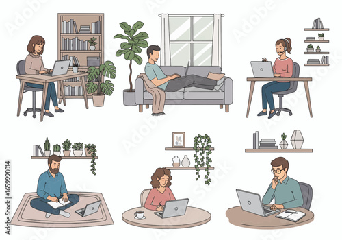 Diverse People Working from Home Laptop, Desk, Comfortable and Productive