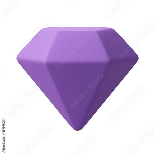 3D Purple Crystal Diamond Icon Isolated on Transparent Background