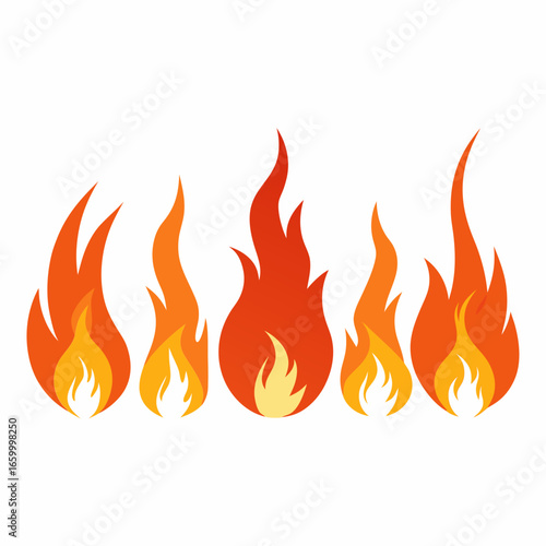 Continuous Flames In Various Intensities In Row On Transprent Background