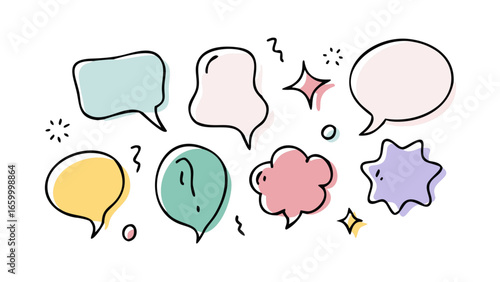 Colorful hand drawn speech bubbles talk communication