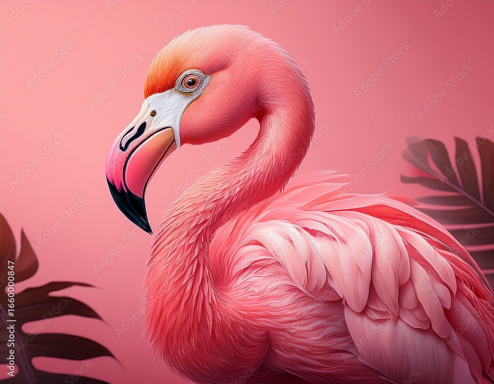 Obraz premium beautiful pink flamingo on a pink background ai generative