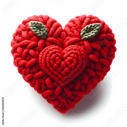 red heart Crochet isolated on white background
