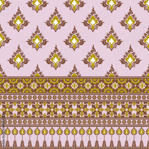 Thai style seamless floral pattern. Vector illustration design digital file download for print, wallpaper, background, decoration, traditional, texture, textile and many projects.