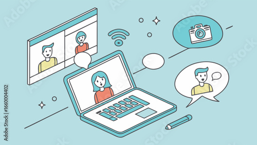 Online Video Conference on Laptop with Multiple Participants.