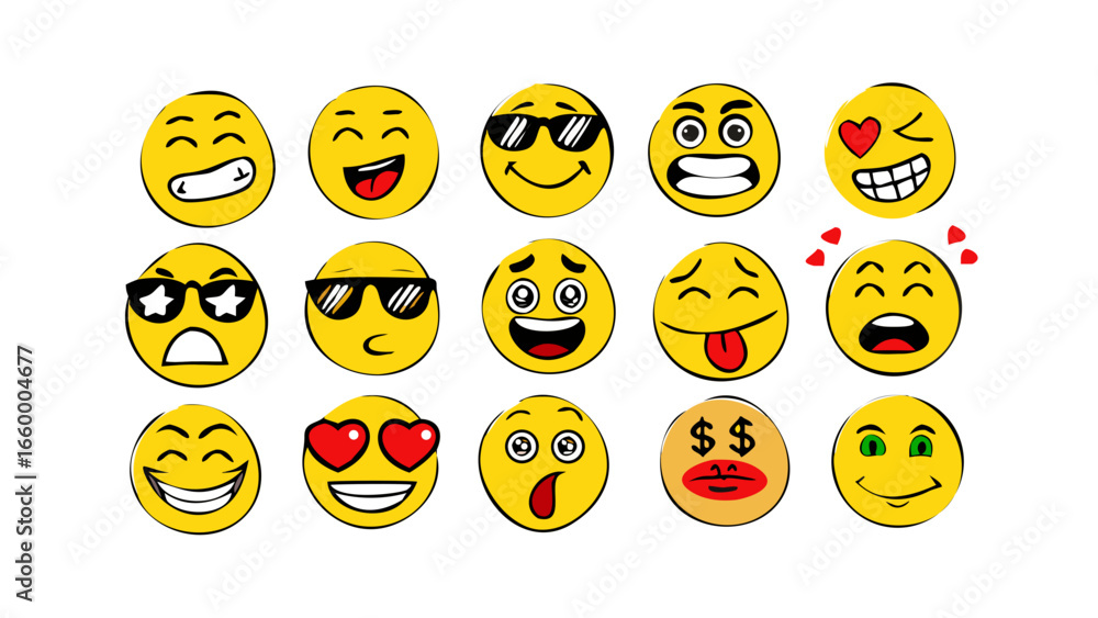 Fototapeta premium Happy expressive yellow faces emoji