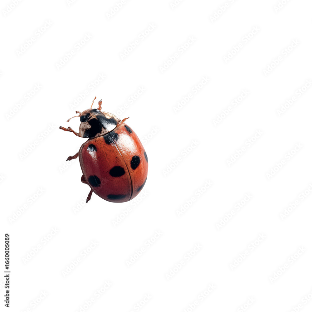 Fototapeta premium A tiny ladybug crawling on white background