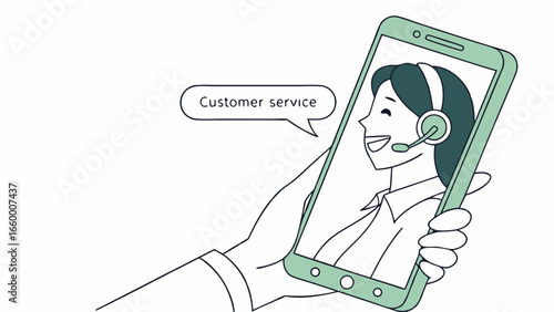 Smiling Customer Service Representative on Smartphone Screen.