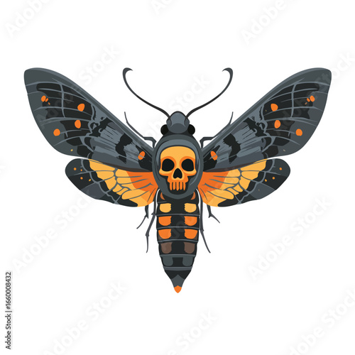 Halloween Moth (death_s-head hawkmoth) isolated in White background, silhouette Set, Halloween theme, Vector illustration