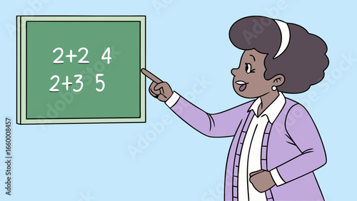 Teacher Explaining Math on a Chalkboard 1.