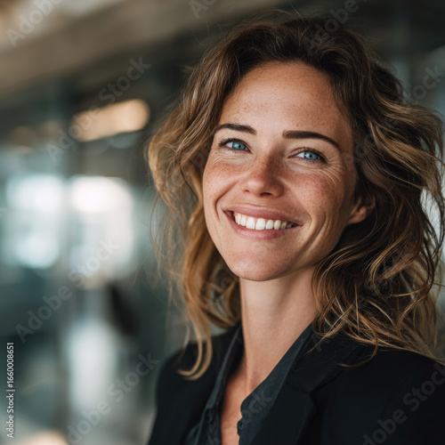 Wallpaper Mural Portrait of happy smiling professional businesswoman. This confident woman in modern corporate office background expresses positivity and success in her career Torontodigital.ca