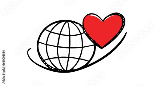Red heart doodle love symbol