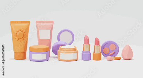 Beauty products skincare makeup cosmetic essentials flat lay on white background for beauty blog girls