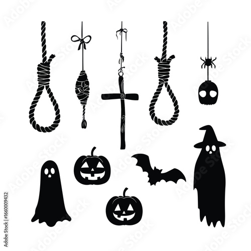 Halloween Noose isolated in White background, silhouette Set, Halloween theme, Vector illustration