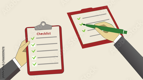Two Hands Holding and Checking Off Checklist.