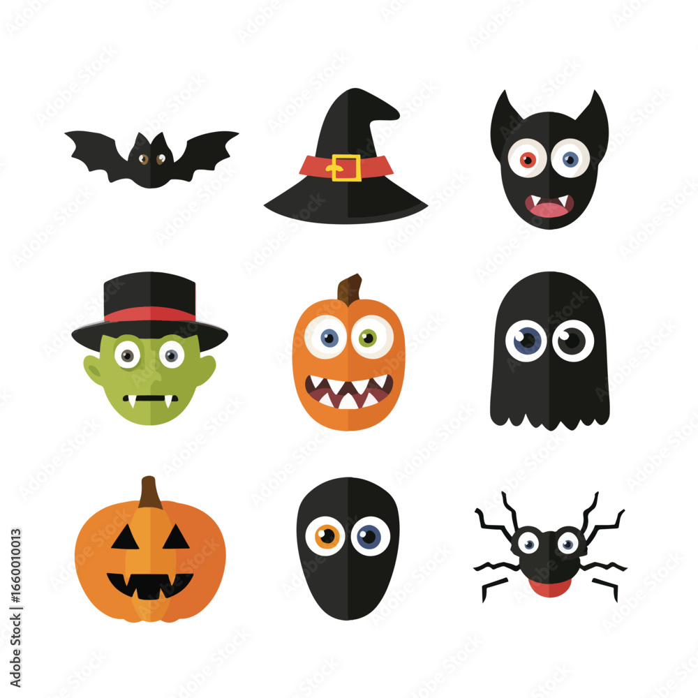 Fototapeta premium Halloween Old Portrait with Moving Eyes isolated in White background, silhouette Set, Halloween theme, Vector illustration