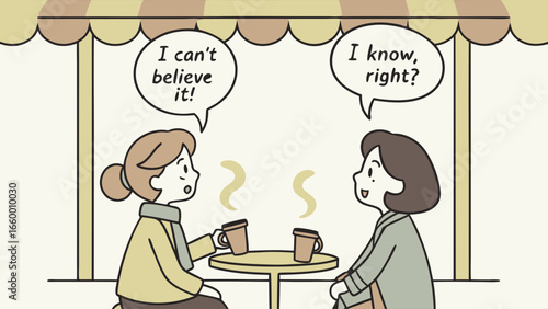 Two Women Enjoying Coffee and Conversation at an Outdoor Cafe.