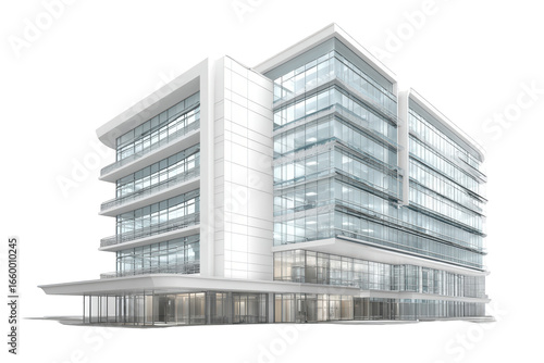 Modern architectural render of a gleaming, multi-story office building