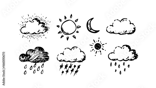 Vintage Weather Cloud Sun Rain Lightning forecast climate
