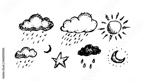 Vintage Weather Cloud Sun Rain Symbol storm