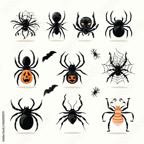 Halloween Spider isolated in White background, silhouette Set, Halloween theme, Vector illustration